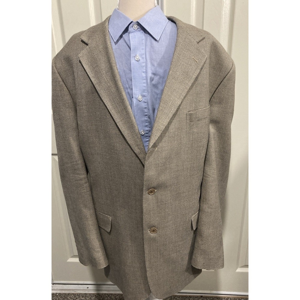 Roberto Villini Silk Wool Sport  Blazer Mens 40R Beige Blue Textured Italy Style